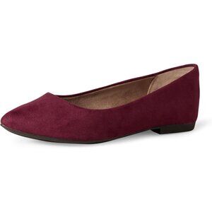 Womens Maroon Faux Leather Closed Pointed-Toe Low Heel Slip On Ballet Shoes